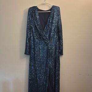 Fashion Nova Sequin Navy Long Sleeve Dress